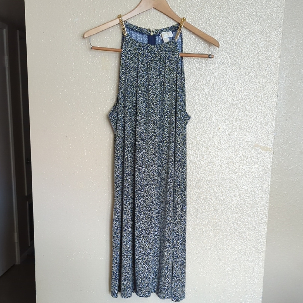 MICHAEL Michael Kors Halter Gold Chain Link Straps Navy & Yellow Dress - Picture 2 of 10